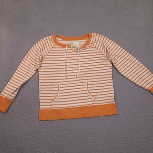 Halcyon Sweater Womens PM Petite Medium Orange White Striped‎ Drawstring Pockets